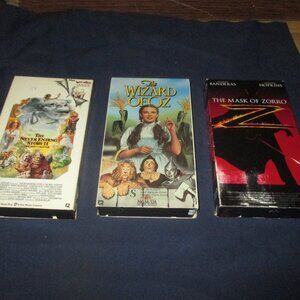 3-Adventure VHS Movie Bundle- Never Ending Story II, Wizard of Oz, Mask of Zorro